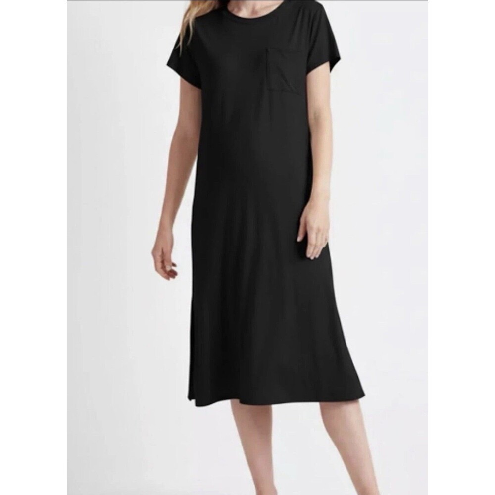 STATE OF DAY WOMENS SHORT-SLEEVE T-SHIRT SLEEP NIGHT GOWN DEEP BLACK - XS